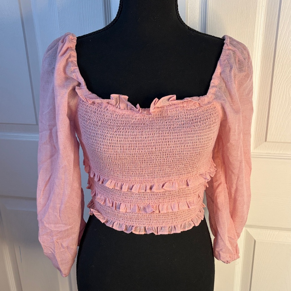 Cotton Candy Puff Sleeve Smocked Blouse  size Small